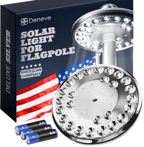 Deluxe Flag Pole Light Solar Powered - 1300 Lumen for Flagpole - Light Up American Flag Outdoor from Dusk to Dawn for 12+ Hours - 100% Coverage Silver Flag Light