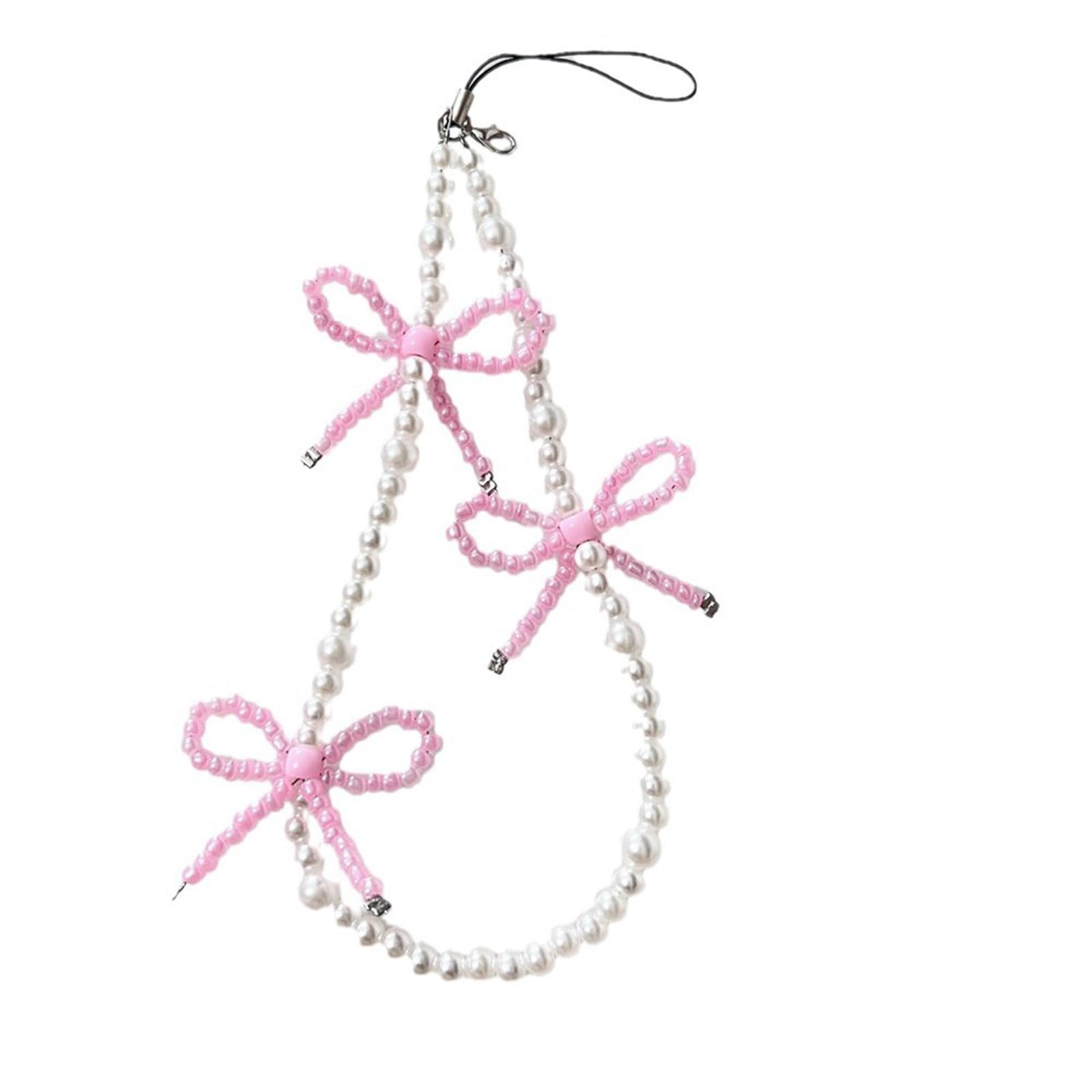 NEWFT Bowknot Keychain Multicolored Beaded Butterfly Cellphone Charm Accessory for Women Girls Practical Phone Decoration