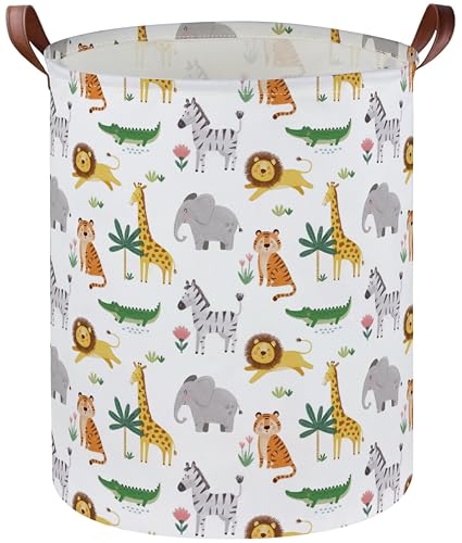 Essme Kids Laundry Basket,Animal Hamper Collapsible Canvas Waterproof Storage Bin for Boys, Cute Hamper,Gift Baskets(Playful Animals)