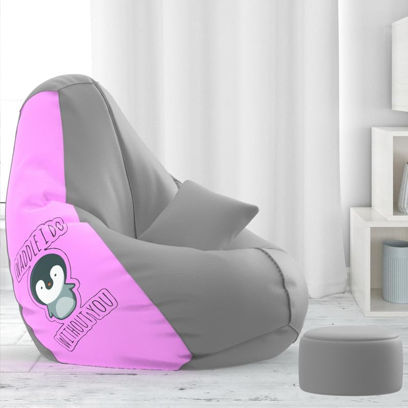 Biggie Bean Bag Chair Cover 4XL Evergreen Classics Bean Bag-Loud Prints-Soft Landings-Styled with Free Cushion & Footrest (Matching Color : Printed What will I do Without You - Pink)-image-27