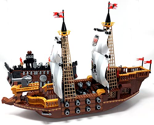 Modbrix Bausteine Schiff, 850 TLG. Klemmbausteine Set mit Segelschiff und Piraten Fort – Bild 4