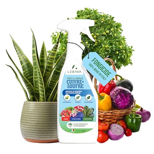 LERAVA Azufre de Cobre Fungicida (700 ml) - Tratamiento Natural para Plantas contra Mildiu y Hongos - Protección Eficaz Todo el Año - Fórmula con Hierro, Manganeso y Zinc - Para Jardín y Huerto
