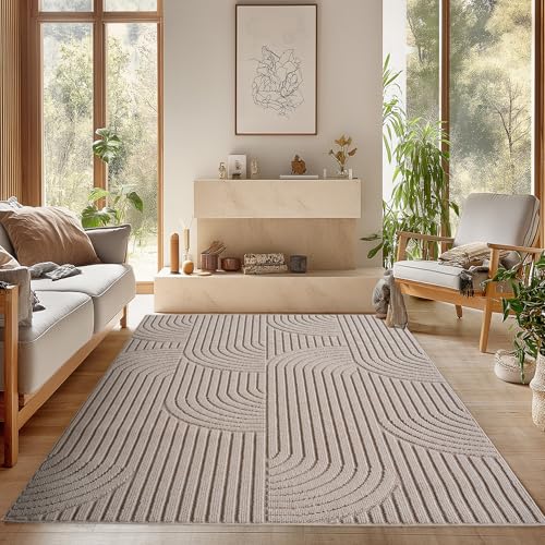 SIMPEX Teppich Beige 120x170, Bouclé Skandi-Look für Moderne, warme Wohnräume, weich & pflegeleicht im Alltag ideal für Wohnzimmer, Essbereich & Schlafzimmer