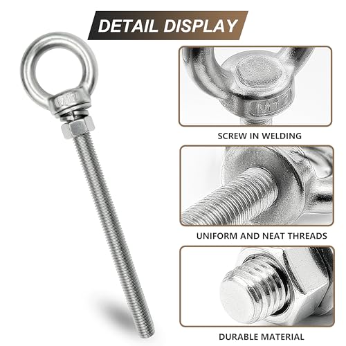 Image of 8 Sets M12 x 150mm 304 Stainless Steel Eye Bolt Heavy Duty Shoulder Lifting Ring Threaded Eyebolts with Nuts Washers (8, M12 x 150 mm)
