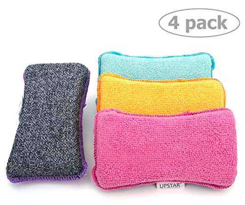 UPSTAR Microfiber Scrubber Sponge - Non-Scratch Kitchen Scrubbies, Dishwashing and Bathroom Sponges, Pack