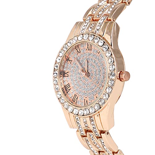 Image of Haute Sauce Women's Embellished Analog Dial with Stainless Steel Strap | Battery Power | Foldover Closure | Quartz Movement | Fashion Wrist Belt Watch for Female and Girls