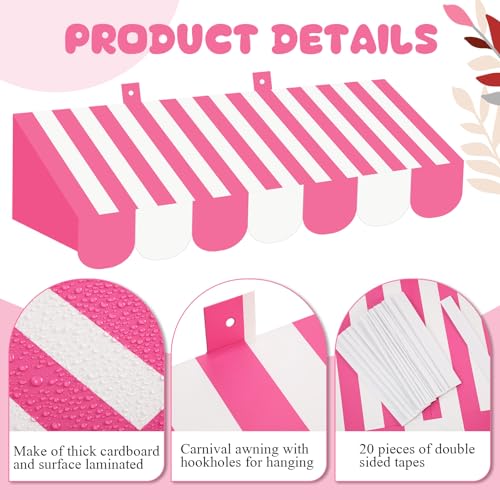 Image of Tallew 4 Pcs 3D Circus Awning Wall Decoration Farmers Market Party Decorations Carnival Awning for Halloween Carnival Theme Party Classroom Decorations(Pink and White)