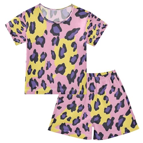 senya Short Sleeve Pajamas Sets Summer Cotton Sleepwear Yellow Purple Leopard Print