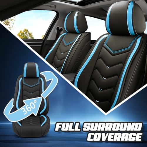 Image of ADERN Car Seat Covers for Jeep Wrangler 2000-2026, Premium Nappa Leather Car Seat Cover, Stylish Sport Seat Covers， Automobile Seat Cover Sets.(Standard 5 Seats /Black Blue)
