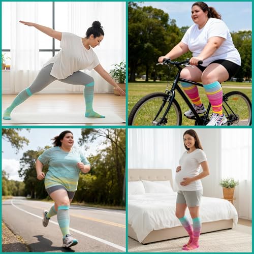 Image of 3 Pairs Plus Size Compression Socks: Wide calf Compression Stockings for Men Women - Extra Large 20-30 mmHg Compression Hose Support for Travel Nurses Running Pregnancy