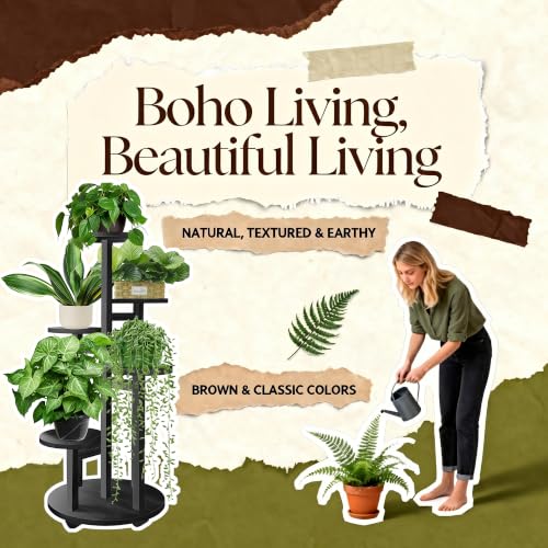 Image of 5 Tiered Tall Plant Stand for Indoor | Wood Plant Shelf Corner Display Rack, Multi-tier Planter Pot Holder Flower Stand for Living Room Balcony Garden Patio, Black
