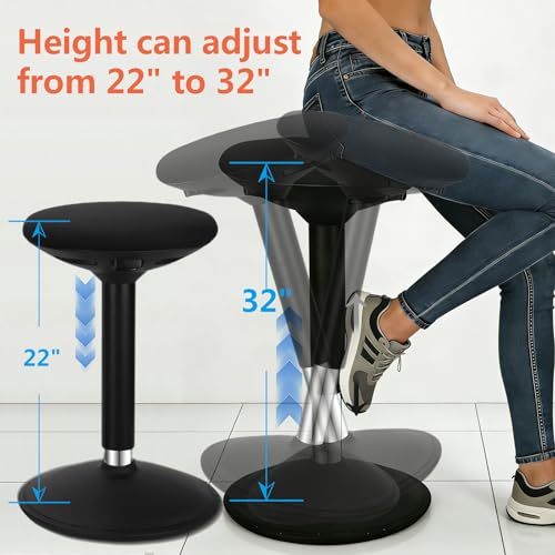 Image of Standing Desk Balance Wobble Stools, Height Adjustable 22-32 Inch for Office and Classroom, Anti-Fatigue Standing Chairs, Ergonomic Stools with Anti-Slip Round Bottom, Black