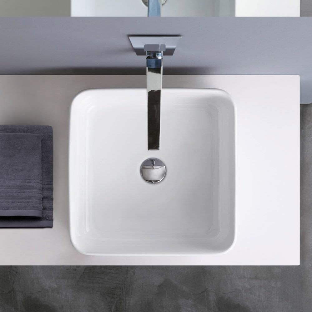 Yellowshop - TESIS1 Lavabo da appoggio quadrato in ceramica cm L40xP40xH11 Bianco arredo bagno
