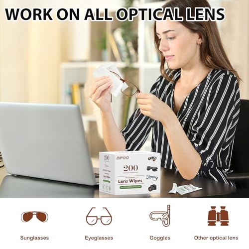 Dipoo EC301 200 Count Lens Wipes For Eyeglasses, Eye Glasses Cleaner Wipes Pre-Moistened Individually Wrapped Sracth-Free Streak-Free Eyeglasses Lens Cleaning Wipes thumb #1