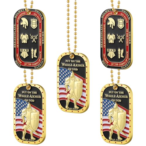 5 Pcs Put on the Whole Armor Dog Tag Necklaces Military Pendant Necklace Christian Prayer Commemorative Gift Military Knight Pendant for Men Women Souvenir Favor Gift
