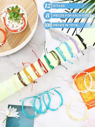 Janmercy 100 Pieces Cross Bracelet Christian Bracelet Handmade Braided String Rope Christian Jewelry for Women Adjustable Rope for Women Men3