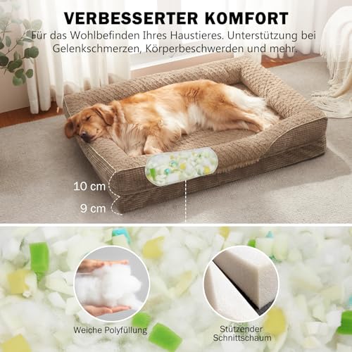 FURTIME Orthopädisches Hundebett Mittelgroße Hunde, Memory Foam Hundekorb Grosse Hunde, Abnehmbar und Waschbar, rutschfeste Hundekörbchen, Hohem Rand Hundesofa, Braun, 89 x 64 x 18cm