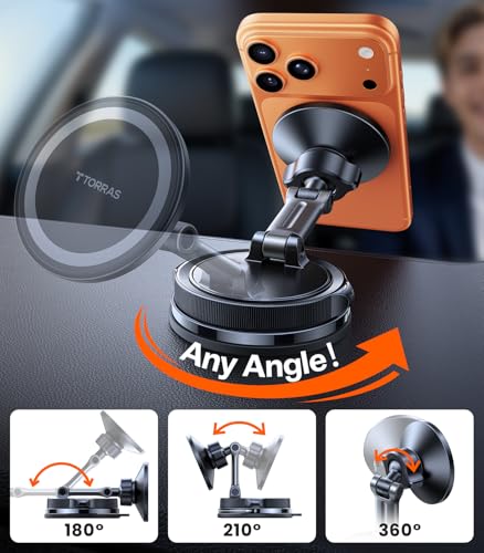 TORRAS 2026 Magnetic Dashboard Car Mount (24 Magnets, Suction-Cup) — view 7