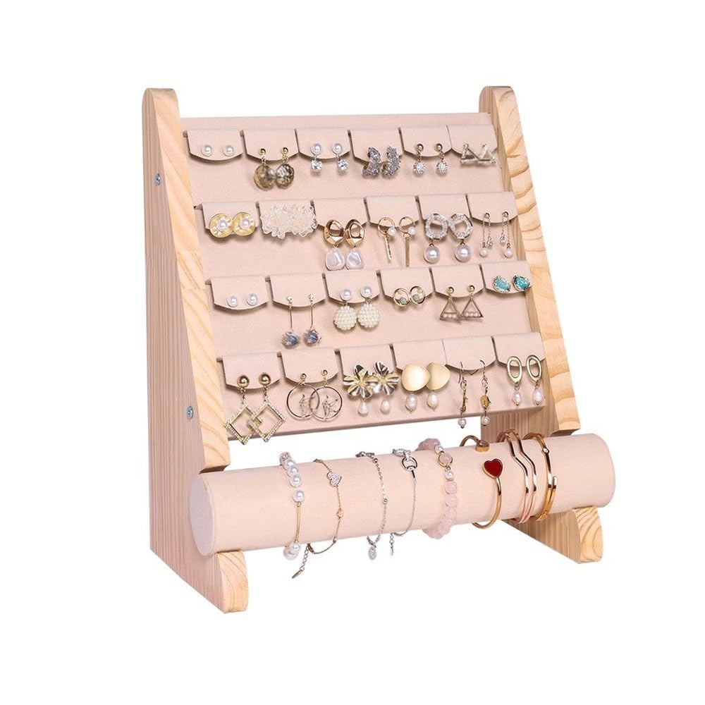Zeng25liangOu-12 jewellery stand Simple Solid Wood Earrings Bracelet Bracelet Display Rack Large Capacity Jewelry Storage Rack Mall Counter Jewelry Display Racks for Display and Storage