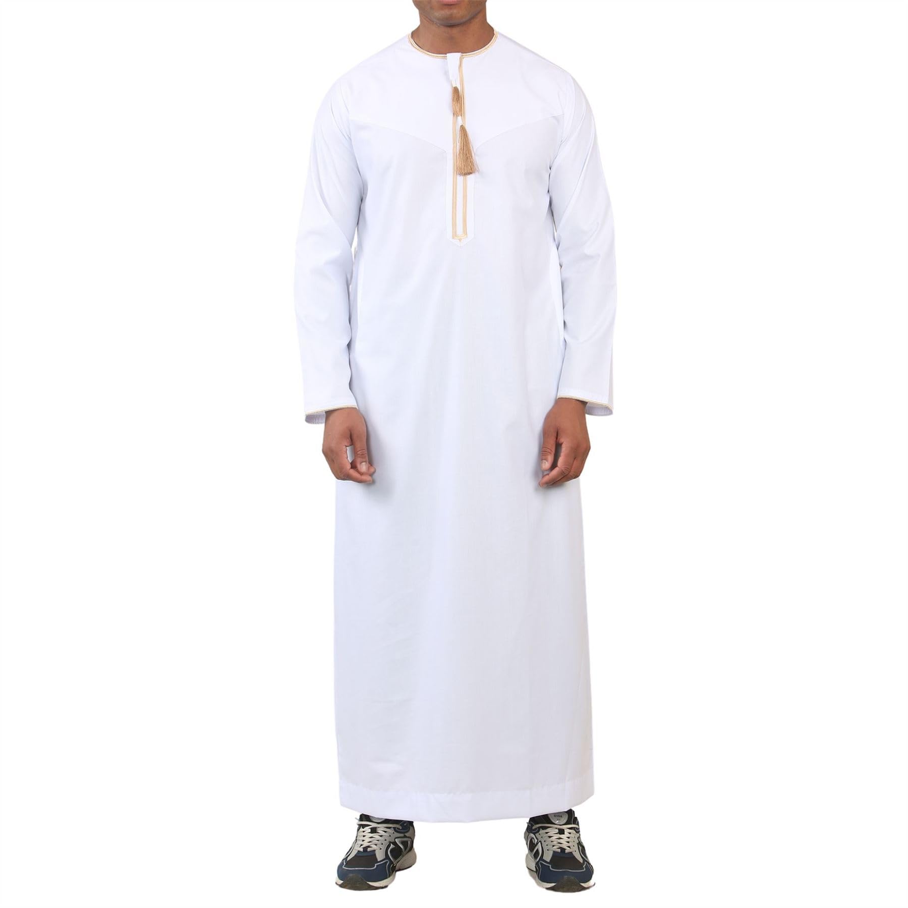 Emirati Omani Thobe Jubba - White Gold Tassel Embroidery - Men's Islamic Clothing - Size 58R