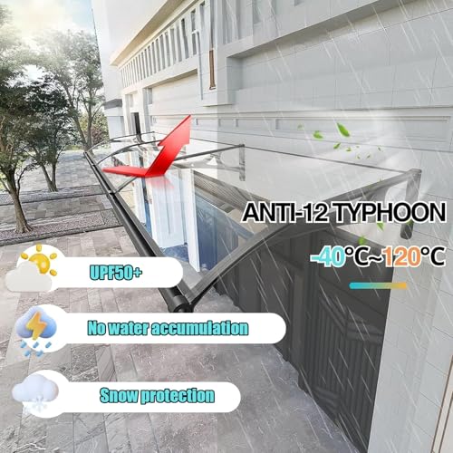 Auvent de porte 100x200cm en polycarbonate clair avec drainage - 8