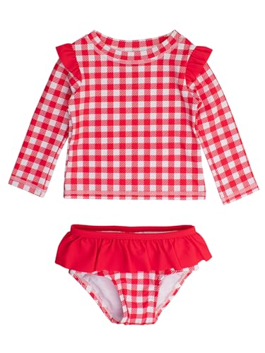 Image of RuffleButts Baby Girls Modern Skirted Rash Guard Bikini - UPF 50+ Sun Protection Swimsuit