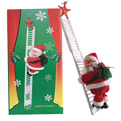 Climbing Ladder Santa, Christmas Electric Climbing Santa Claus, Xmas Figurine Ornament, Climbing with Music Hanging Decor, Party Decoration (red A)