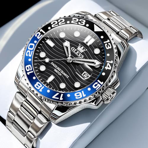 Image of OLEVS Multifunctional Chronograph Calendar Watch for Man Diamond Analog Moon Phases Wrist Watches Stainless Steel Waterproof Luminous Mens Watch