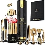BarDeluxe® Kit de Cocteleria de 12 Piezas, Set de Cocteleria | Set Cocteleria Profesional, Juego de Coctelera, Cocktail Kit | Coctelera 750 ml, Coctelería Kit | Elegante Caja de Regalo, Bolsa (Oro)