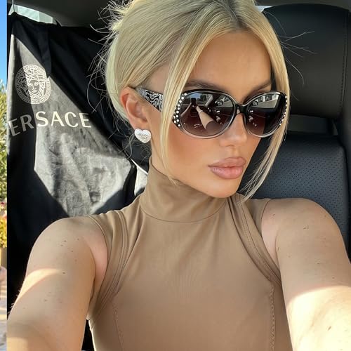 Image of LVIOE Polarized Sunglasses for Women Rhinestone Design Wrap Around Shades | UV400 Protection Fashion Sun Glasses Stylish Elegant Frame, Bonus Cleaning Cloth & Soft Pouch Plus Essential Accessories
