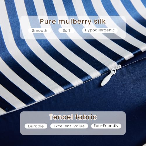 Image of THXSILK Mulberry Silk Pillowcase for Hair and Skin Health, Grade 6A+ Mulberry Silk Pillowcase with Hidden Zipper, Soft and Breathable, 1pc (King 20 inchx36 inch, Blue White Stripes)