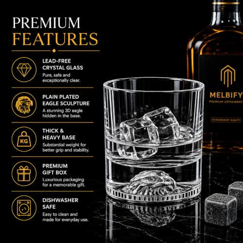 Image of Melbify Eagle Whiskey Glass | 300 ml | Set of 6 | Animal Whiskey Glasses | Old Fashioned | Premium | | Heavy | Round Whisky Glass with Thick Bottom