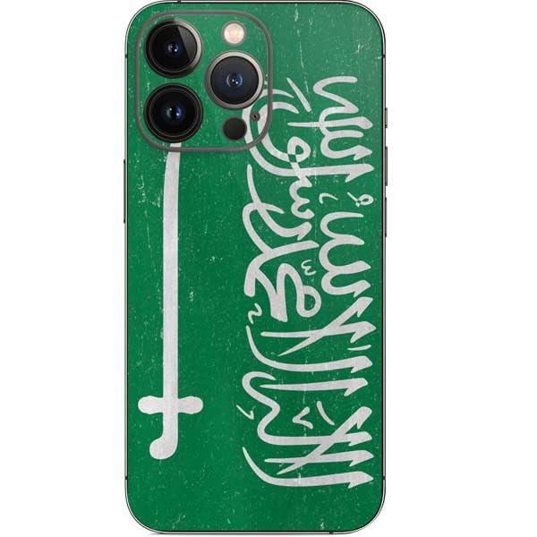 Decal Phone Skin Compatible with iPhone 15 Pro - Officially Licensed Saudi Arabia Flag Distressed Design