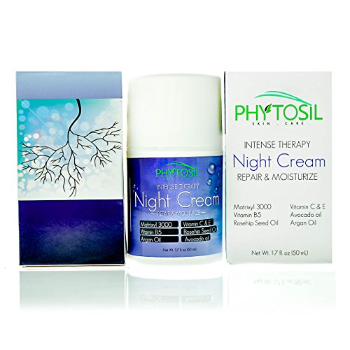 BEST Night Moisturizer for Face & Neck -Deeply Hydrates, Fights Wrinkles, Smooth Skin, Fights Acne. With Matrixyl 3000, 5% Niacinamide, Vitamin C & E, Argan Oil, Rosehip Seed Oil –Phytosil 1 oz