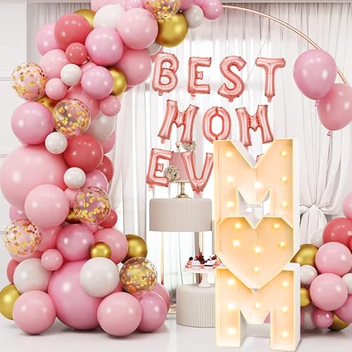 Image of Mother's Day Decorations LED Letter Lights, 4 Feet Tall 'MOM' Marquee Letters Lights Large Heart Sign for Mother's Day Wall Deor Birthday Party Decorations Supplies, White