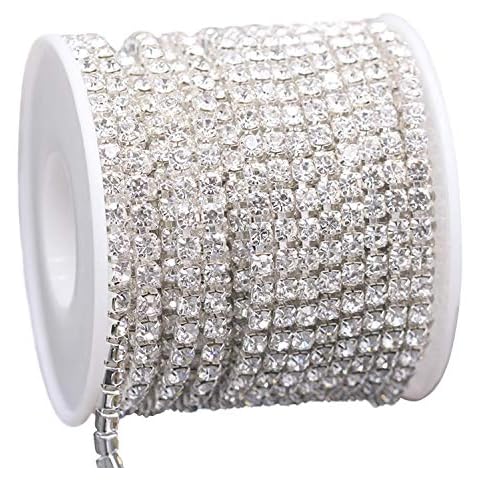 LABOTA 14 Yards 2.5mm Clear Crystal Rhinestone Close Chain Trimming Claw Chain Jewelry Crafts DIY (Silver) Cover
