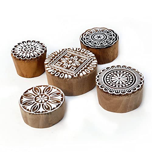 Hashcart IK-BLK-SET5-216 ® Round And Mandala Wooden Printing Stamps For Block Printing Set Of 5 cover