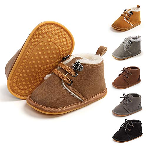Image of Meckior Baby Booties Newborn Infant Unisex Baby Girls Boys Velvet Rubber Anit-Slip Sole Shoes Toddler Fleece Cozy Winter Warm Prewalker Boots