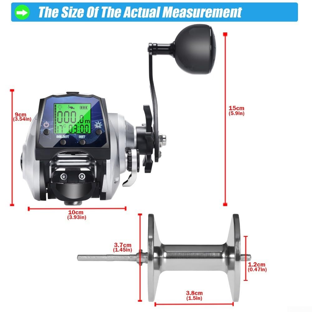 Angelrolle, digitale Baitcast-Angelrolle für Tiefsee-Salzwasserangeln, 6,3:1 Übersetzung, max. 16 kg Zugkraft, Echtzeit-Temperaturanzeige und mikromagnetisches Bremssystem