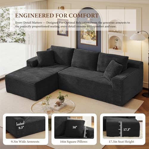 Image of 96 inch Sectional Couches for Living Room Cloud Couch Sofa with L-Shape Upholstered Boneless Couchs Modern Modular Sectional Couch with Chaise (Black, 95 inch W+Left Facing Chaise+2Seaters)