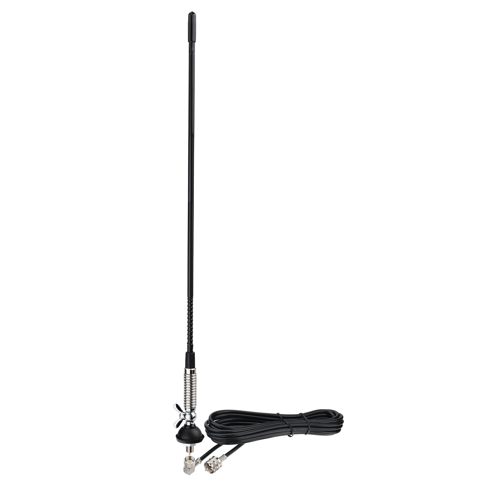 Bingfu Antenna CB in Fibra di Vetro 27 MHz Veicolare Maschio UHF PL259 65cm | Flessibile e Regolabile a 180°, Cavo RG58 4 m, per Radio CB Mobile Veicolare Camion Camper Auto SUV