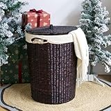 Handmade Wicker Laundry Basket with Lid,Hand-woven Laundry Hamper with Removable Liner,Large Laundry Basket with Ample Laundry Space,Coffee