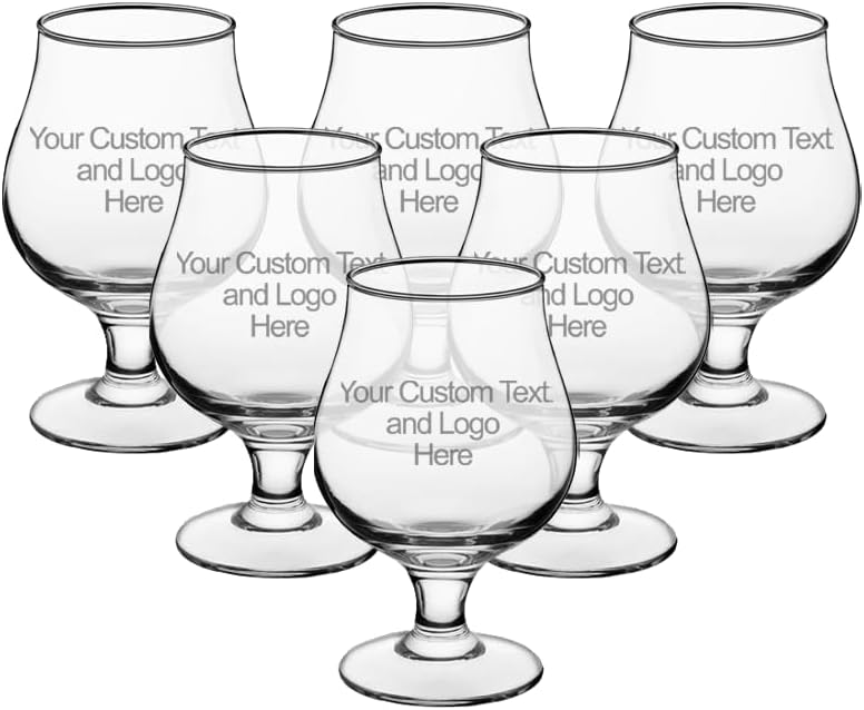 Custom Personalized Set of 2 Beer Taster Snifter Sample Glasses - 5 oz Belgian Tulip Style Pub Glass (2 Glasses Double Side)