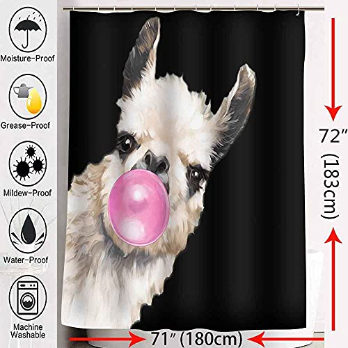 Sddser Funny Alpaca Shower Curtain, Blowing Bubble Gum Comic Animal, Cloth Fabric Bathroom Decor Set With 12 Hooks 71X72 Inch Yllssd2767 #TOP5