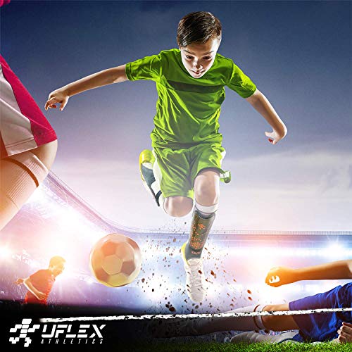 UFlex Athletics Slip and Slide Shin Guards for Kids and Teens - Protective Soccer Gear for Boys and Girls with Padded Ankle Support - Non Slip Adjustable Straps (X-Small) - Thumbnail 5
