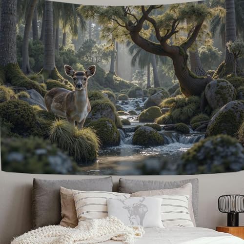 Tenture murales brun-vert Forêt de Deer Creek grand format de 200 x 150cm