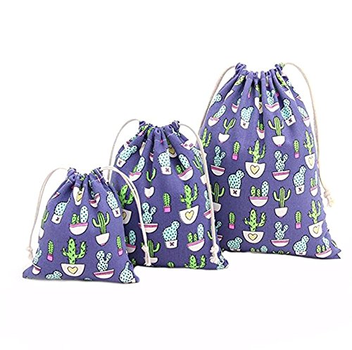 Vikenner 3 Pcs Kaktus Kordelzug Taschen Strahl Tasche Leinen Tuch Tasche Reise Aufbewahrung Givts Beutel Hochzeit Party Geschenk Taschen - Dunkelblau Cover