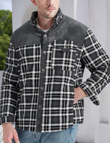 Image of Gihuo Men's Long Sleeve Sherpa Lined Shirts Outdoor Warm Flannel Plaid Jacket Button Down Fleece Coats
