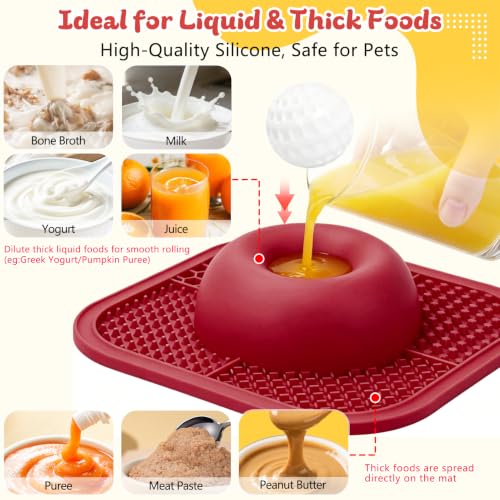 Image of Slow Feeder Dog Bowls & Lick Mat for Liquid and Thick Treat, Anti-Slip Dog Lick Bowl with Interactive Rolling Ball, 5 /6 Cup Pup Licking Toy for Large Medium Small Dogs and Cats-Large Red
