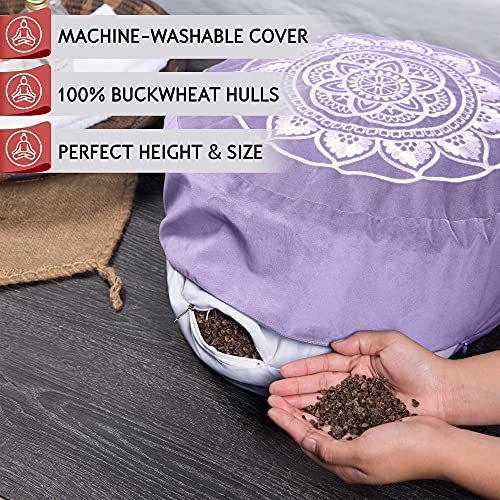 Florensi Meditation Cushion & Zabuton Meditation Mat Bundle- Premium Velvet Meditation Pillow For Women And Men,Washable Cover, Buckwheat Round Floor Pillow & 100% Cotton Square Floor Cushion #TOP4